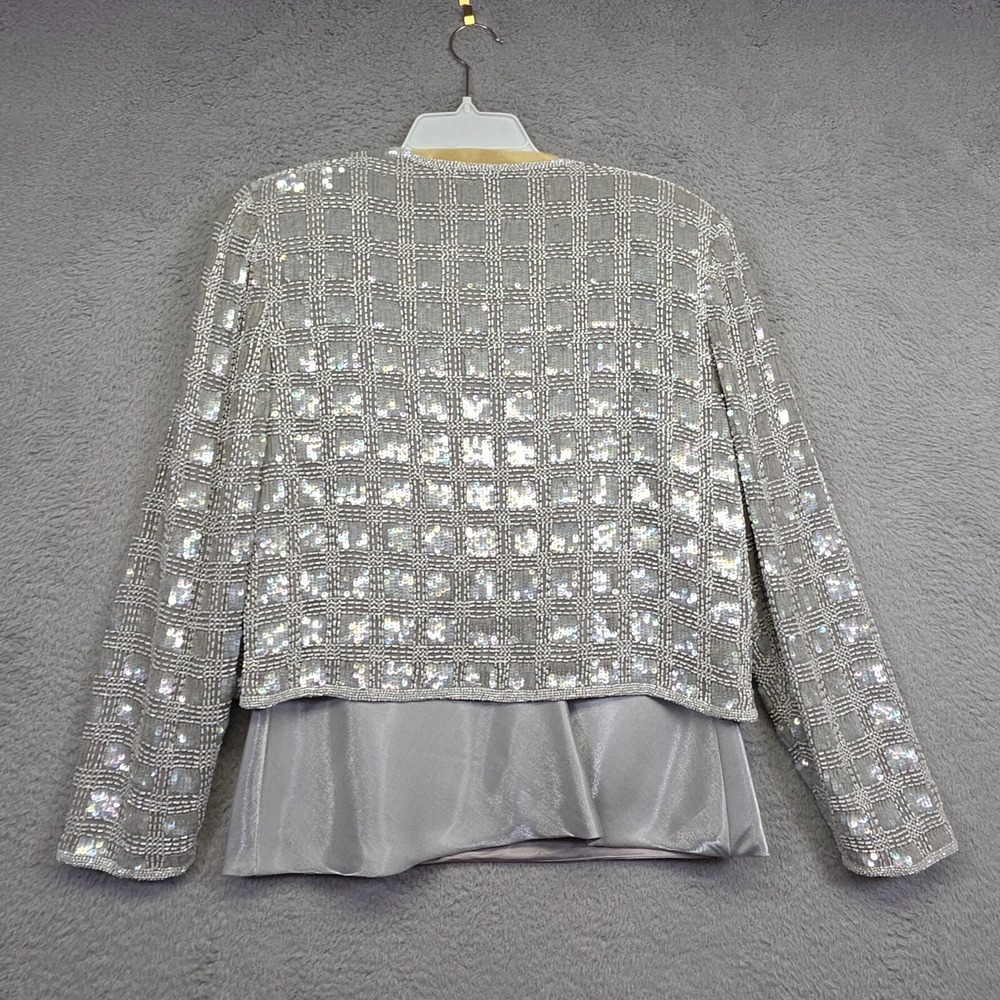 Adrianna Papell Evening Outfit Set Womens S Satin Tank Formal Silver Evening - Picture 2 of 16